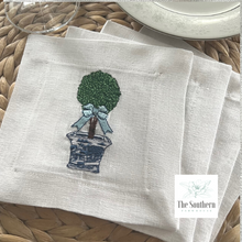 Load image into Gallery viewer, Set of 4 Embroidered Cocktail Napkins - Chinoiserie Topiary Tree