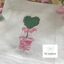Load image into Gallery viewer, Set of 4 Embroidered Cocktail Napkins - Pink Chinoiserie Heart Topiary
