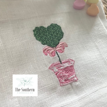Load image into Gallery viewer, Set of 4 Embroidered Cocktail Napkins - Pink Chinoiserie Heart Topiary