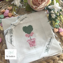Load image into Gallery viewer, Set of 4 Embroidered Cocktail Napkins - Pink Chinoiserie Heart Topiary