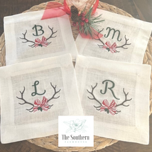 Load image into Gallery viewer, Set of 4 Embroidered Cocktail Napkins - Christmas Antlers