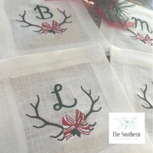 Load image into Gallery viewer, Set of 4 Embroidered Cocktail Napkins - Christmas Antlers