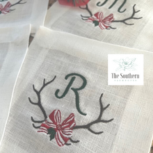 Load image into Gallery viewer, Set of 4 Embroidered Cocktail Napkins - Christmas Antlers