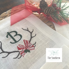 Load image into Gallery viewer, Set of 4 Embroidered Cocktail Napkins - Christmas Antlers