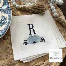 Load image into Gallery viewer, Set of 4 Embroidered Cocktail Napkins - Coral & Seashell Monogram