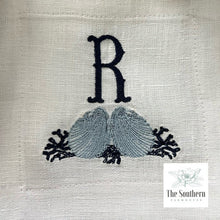 Load image into Gallery viewer, Set of 4 Embroidered Cocktail Napkins - Coral & Seashell Monogram
