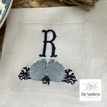 Load image into Gallery viewer, Set of 4 Embroidered Cocktail Napkins - Coral & Seashell Monogram
