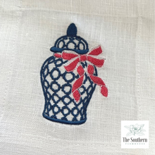 Load image into Gallery viewer, Set of 4 Embroidered Cocktail Napkins - Ginger Jar with Bow