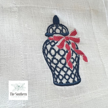 Load image into Gallery viewer, Set of 4 Embroidered Cocktail Napkins - Ginger Jar with Bow