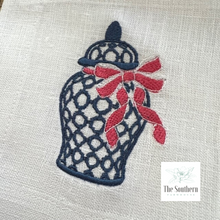 Load image into Gallery viewer, Set of 4 Embroidered Cocktail Napkins - Ginger Jar with Bow