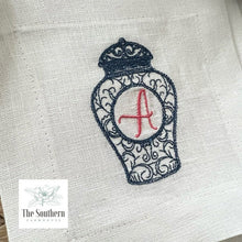 Load image into Gallery viewer, Set of 4 Embroidered Cocktail Napkins - Ginger Jar Monogram