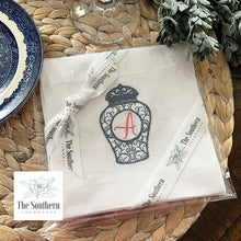 Load image into Gallery viewer, Set of 4 Embroidered Cocktail Napkins - Ginger Jar Monogram