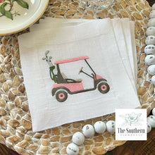 Load image into Gallery viewer, Set of 4 Embroidered Cocktail Napkins - Golf Cart