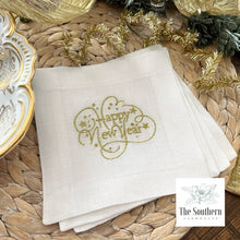 Load image into Gallery viewer, Set of 4 Embroidered Holiday Cocktail Napkins - Happy New Year!