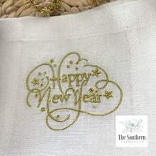 Load image into Gallery viewer, Set of 4 Embroidered Holiday Cocktail Napkins - Happy New Year!