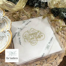Load image into Gallery viewer, Set of 4 Embroidered Holiday Cocktail Napkins - Happy New Year!
