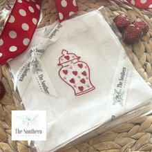 Load image into Gallery viewer, Set of 4 Embroidered Cocktail Napkins - Heart Ginger Jar