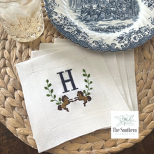 Load image into Gallery viewer, Set of 4 Embroidered Cocktail Napkins - Horse Frame Monogram