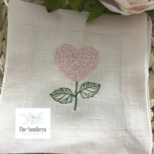 Load image into Gallery viewer, Set of 4 Embroidered Cocktail Napkins - Heart Hydrangea