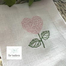 Load image into Gallery viewer, Set of 4 Embroidered Cocktail Napkins - Heart Hydrangea