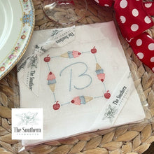 Load image into Gallery viewer, Set of 4 Embroidered Cocktail Napkins - Ice Cream Cone Monogram