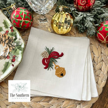 Load image into Gallery viewer, Set of 4 Embroidered Christmas Cocktail Napkins - Christmas Jingle Bell