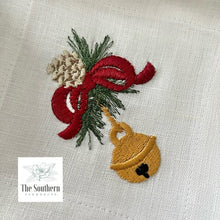 Load image into Gallery viewer, Set of 4 Embroidered Christmas Cocktail Napkins - Christmas Jingle Bell