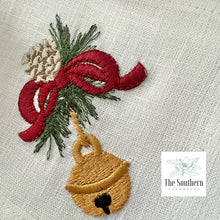 Load image into Gallery viewer, Set of 4 Embroidered Christmas Cocktail Napkins - Christmas Jingle Bell