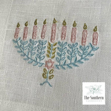 Load image into Gallery viewer, Set of 4 Embroidered Holiday Cocktail Napkins - Menorah for Hanukkah