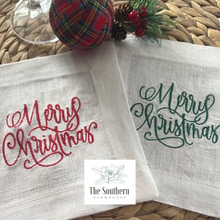 Load image into Gallery viewer, Set of 4 Embroidered Christmas Cocktail Napkins - Merry Christmas