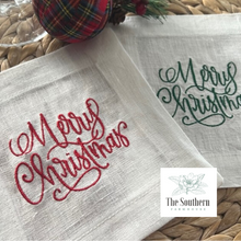 Load image into Gallery viewer, Set of 4 Embroidered Christmas Cocktail Napkins - Merry Christmas