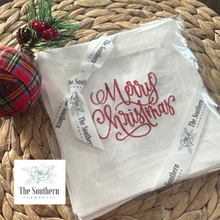 Load image into Gallery viewer, Set of 4 Embroidered Christmas Cocktail Napkins - Merry Christmas