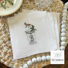 Load image into Gallery viewer, Set of 4 Embroidered Cocktail Napkins - Mint Julep Monogram