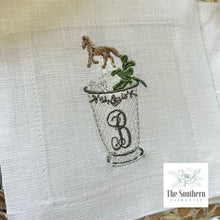 Load image into Gallery viewer, Set of 4 Embroidered Cocktail Napkins - Mint Julep Monogram