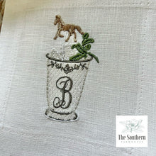 Load image into Gallery viewer, Set of 4 Embroidered Cocktail Napkins - Mint Julep Monogram