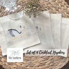Load image into Gallery viewer, Set of 4 Embroidered Christmas Cocktail Napkins - Nutcracker Swan