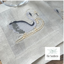 Load image into Gallery viewer, Set of 4 Embroidered Christmas Cocktail Napkins - Nutcracker Swan