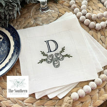 Load image into Gallery viewer, Set of 4 Embroidered Cocktail Napkins - Oyster Shells Monogram