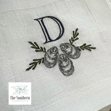 Load image into Gallery viewer, Set of 4 Embroidered Cocktail Napkins - Oyster Shells Monogram