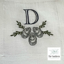 Load image into Gallery viewer, Set of 4 Embroidered Cocktail Napkins - Oyster Shells Monogram