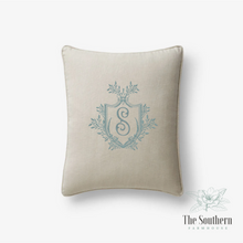 Load image into Gallery viewer, Linen Pillow Cover - Laurel Crest Monogram