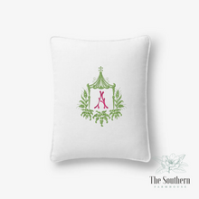 Load image into Gallery viewer, Linen Pillow Cover - Chinoiserie Pagoda Monogram