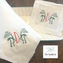 Load image into Gallery viewer, Christmas Reindeer Monogrammed Luncheon, Dinner & Cocktail Napkins