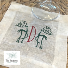 Load image into Gallery viewer, Christmas Reindeer Monogrammed Luncheon, Dinner & Cocktail Napkins