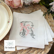 Load image into Gallery viewer, Set of 4 Embroidered Cocktail Napkins - Romantic Floral Sketched Monogram