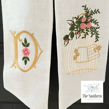 Load image into Gallery viewer, Linen Wreath/Basket Sash - Floral Birdcage with Monogram