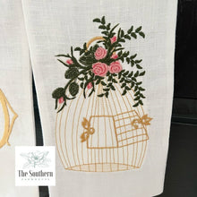 Load image into Gallery viewer, Linen Wreath/Basket Sash - Floral Birdcage with Monogram