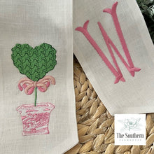 Load image into Gallery viewer, Linen Wreath/Basket Sash - Chinoiserie Heart Topiary