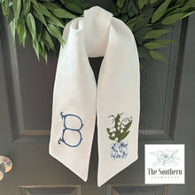 Load image into Gallery viewer, Linen Wreath/Basket Sash - Chinoiserie Lily of the Valley