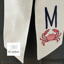 Load image into Gallery viewer, Linen Wreath/Basket Sash - Sketched Crab Monogram